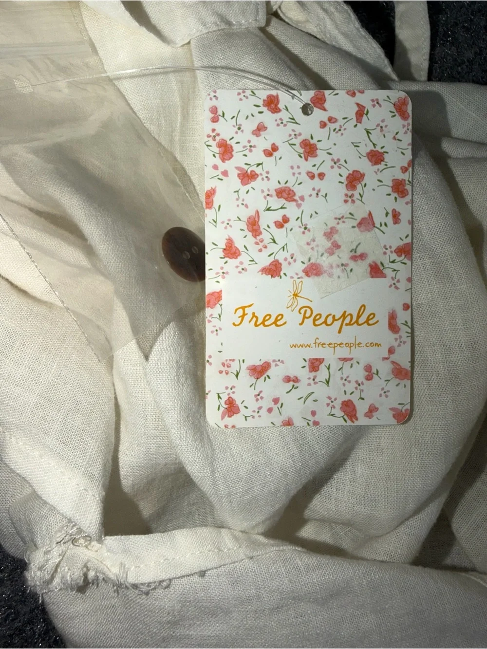 Free People Cream Button-Front Puff Sleeve Shirt